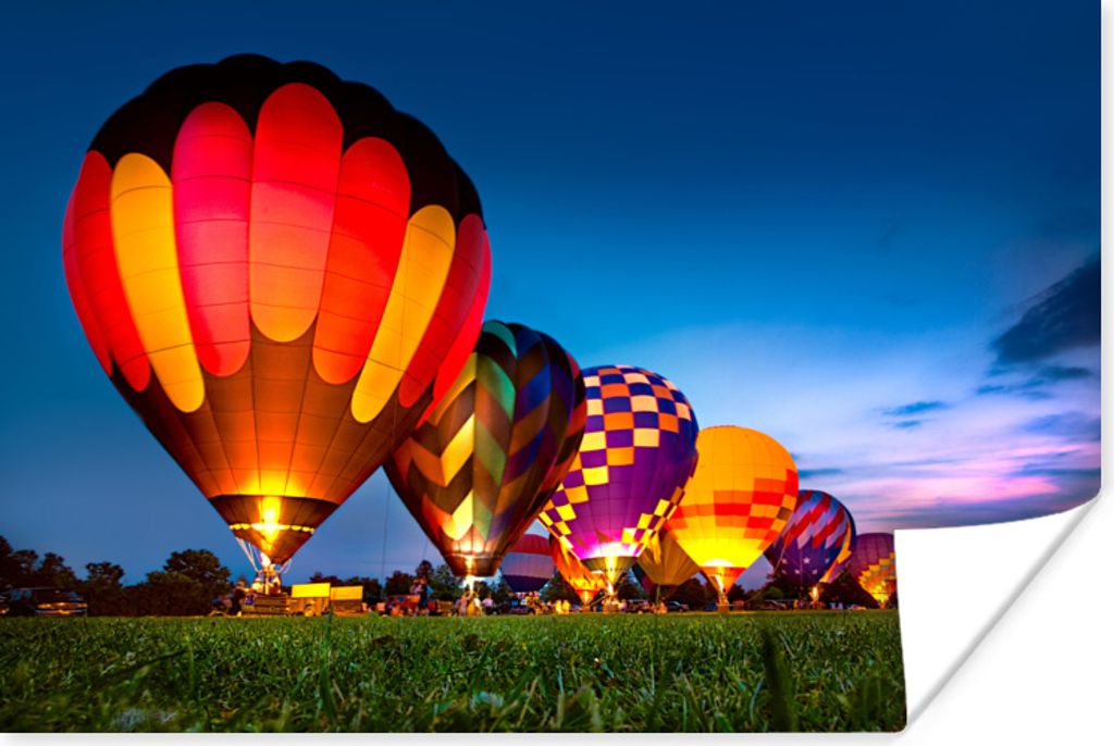 MuchoWow Poster Heißluftballon - Gras - Luft 120x80 cm - Bilder