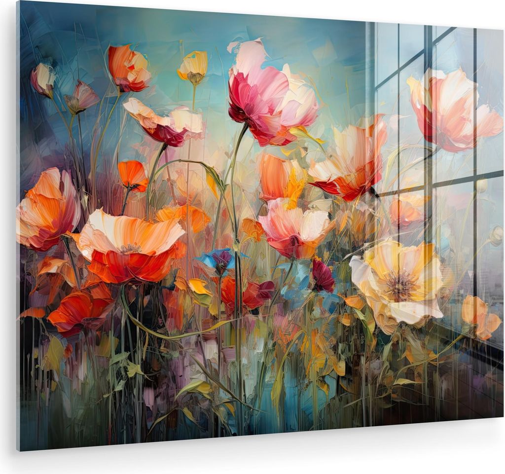 MuchoWow Glasbilder - Bilder auf Wandbild - Foto auf Glas Blumen - Aquarell - Kunst - Botanisch - Natur 40x30 cm Wanddekoration aus Glas - Acrylgla...