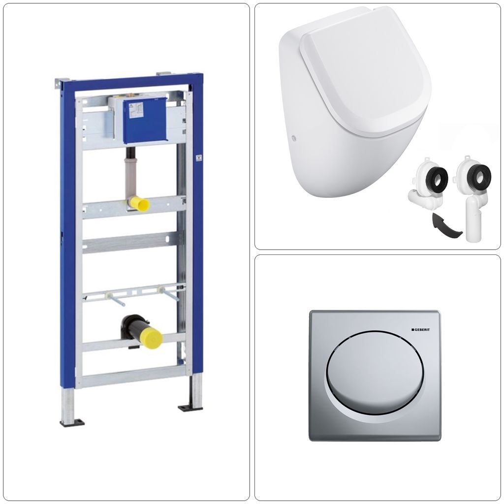 VIGOUR DERBY Urinal Pissoire spülrandlos mit SoftClose Deckel, GEBERIT Vorwandgestell & Betätigungsplatte, chrom