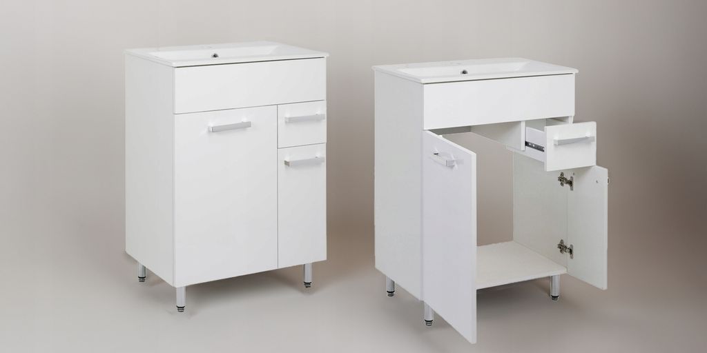 Szafka Łazienkowa z Umywalką Biała 60x40 Stojąca Szuflada Zdjęcie produktu 