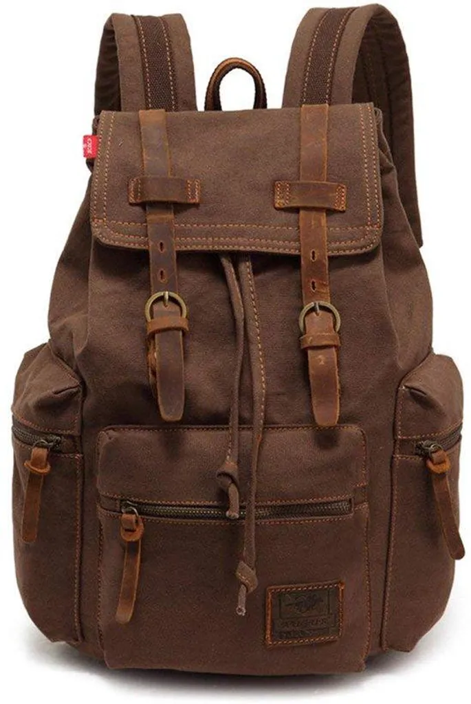 Sac à dos 17 pouces robuste en toile épaisse avec finitions cuir