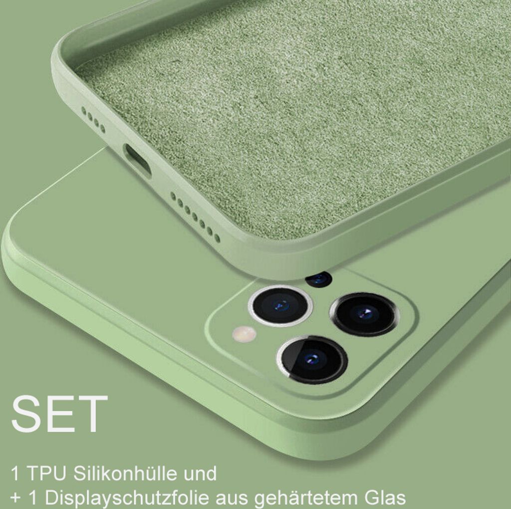 SOONTEC Schutzhülle (Grün) für Apple IPhone 13, Schutzhülle TPU Case + 1 Displayschutz Panzerglas, FULL COVER GLASS