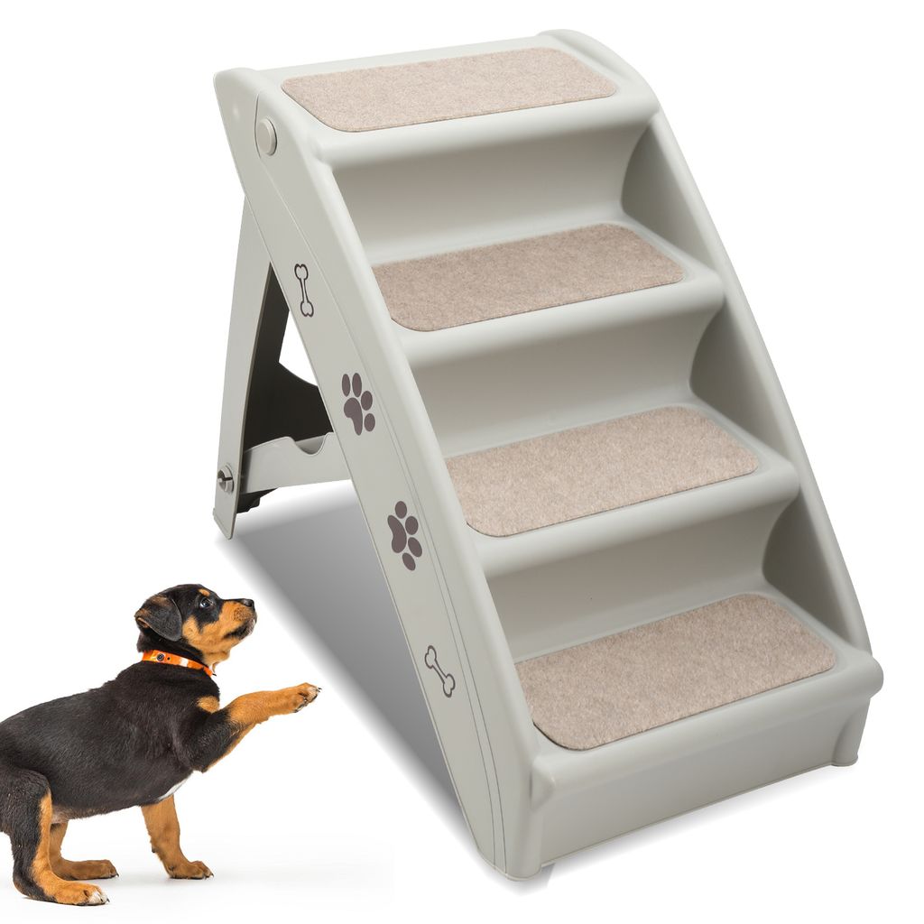 Hengda Hundetreppe 4-Stufen Hunderampe für Hunde & Katzen bis max.75 kg Klappbar Haustiertreppe Tiertreppe für Auto und Innenbereich