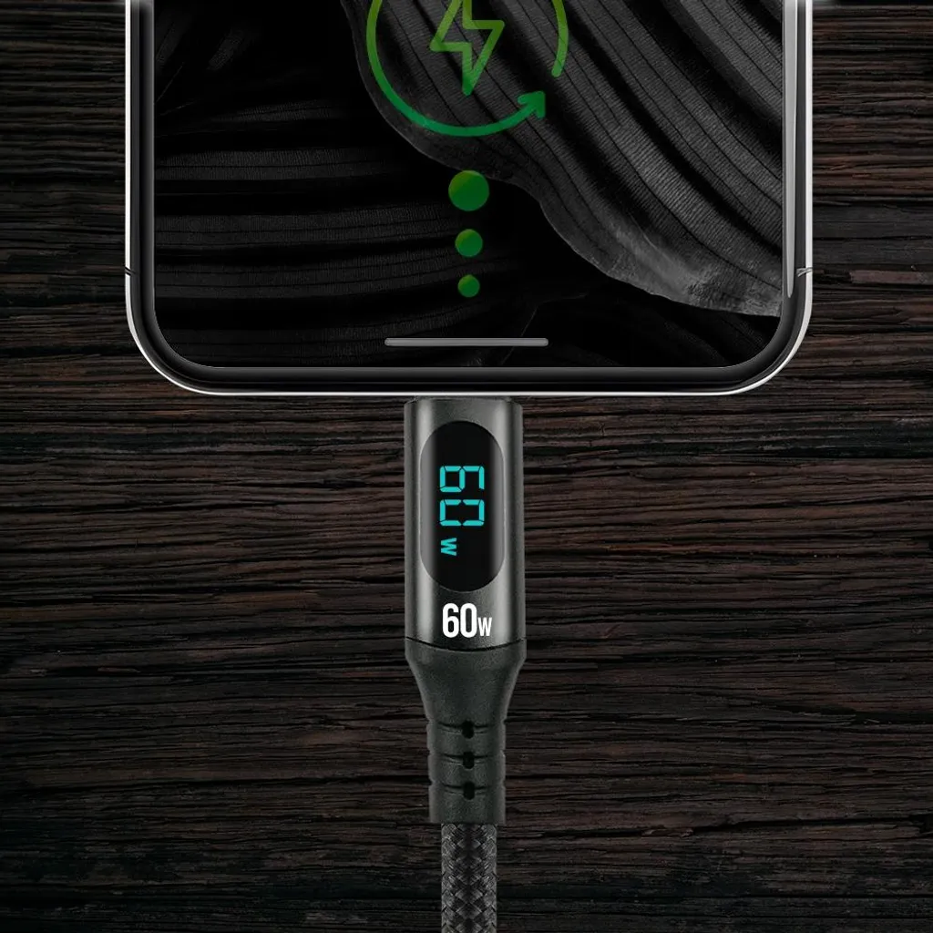 Cavo USB-C -> USB-C everActive CBB-1PDL 1m 60W display integrato nero - 2