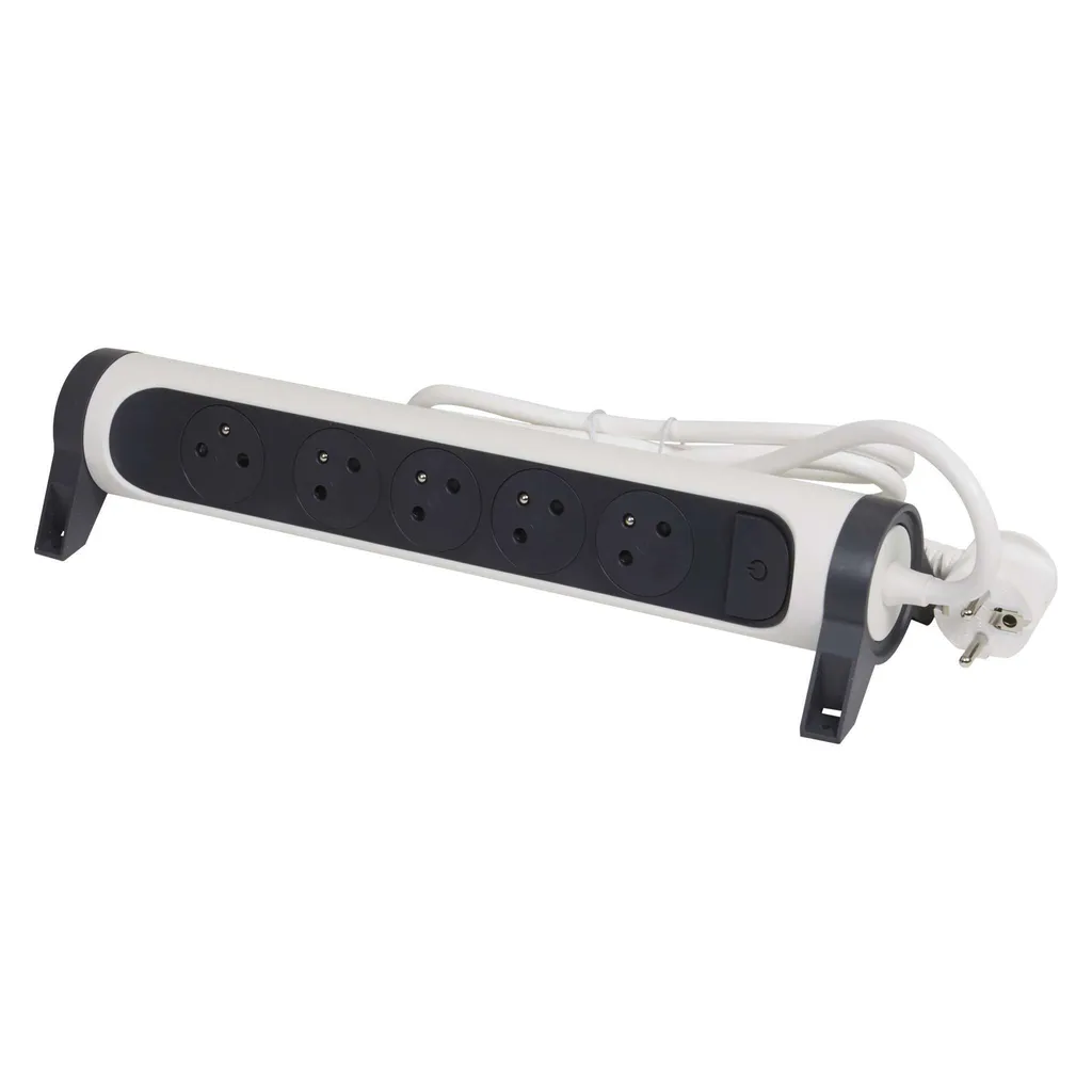 Presa multipla cablata compatta, 5 prese bianche, 1,5 m