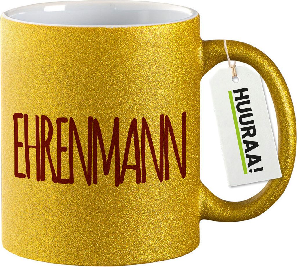 Huuraa Glitzertasse Ehrenmann Jugendwort 330ml Gold Keramik Kaffeebecher Geschenkidee