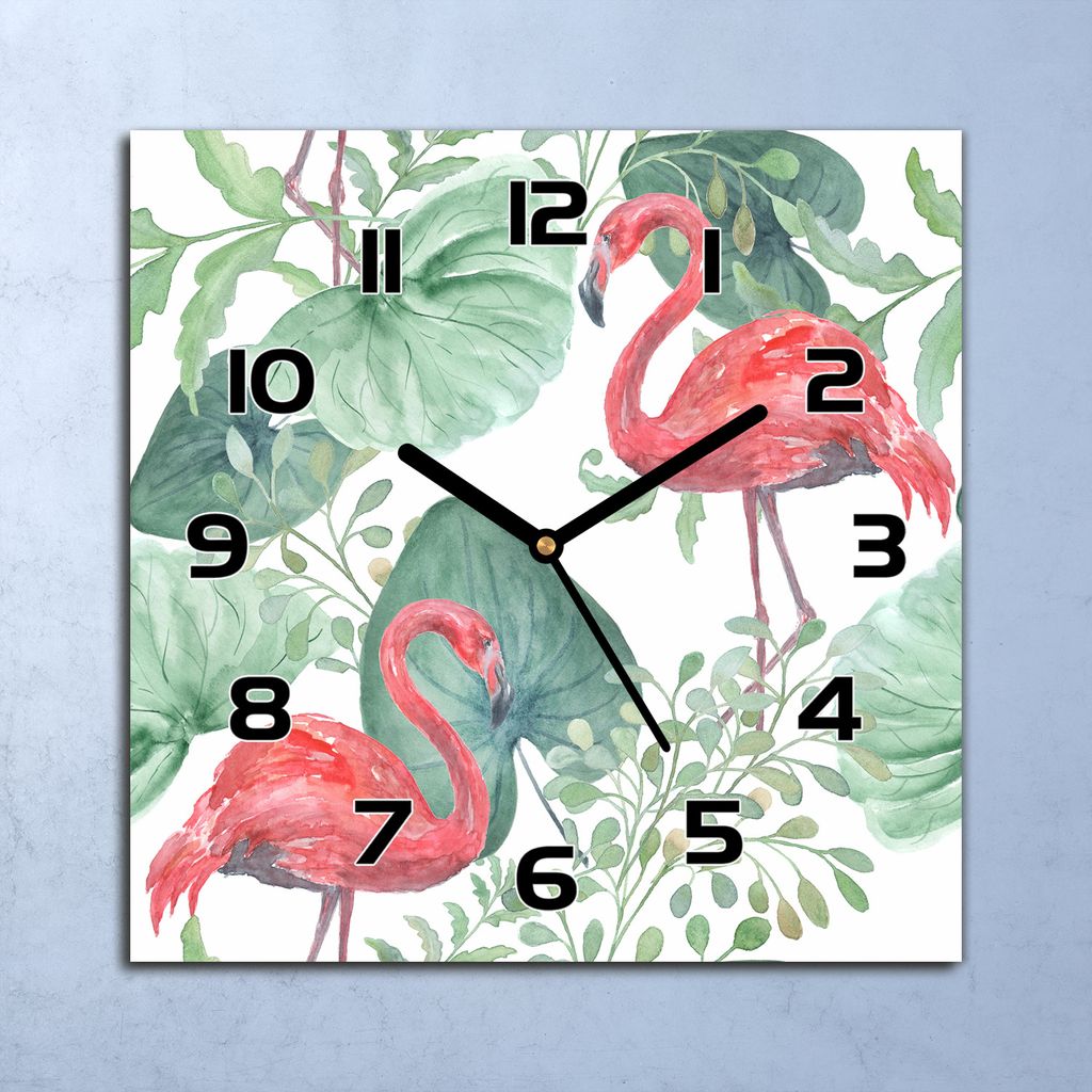 Wanduhr Echt-Glas-Küchenuhr Flamingo Handflächen Quarz Produktbild 