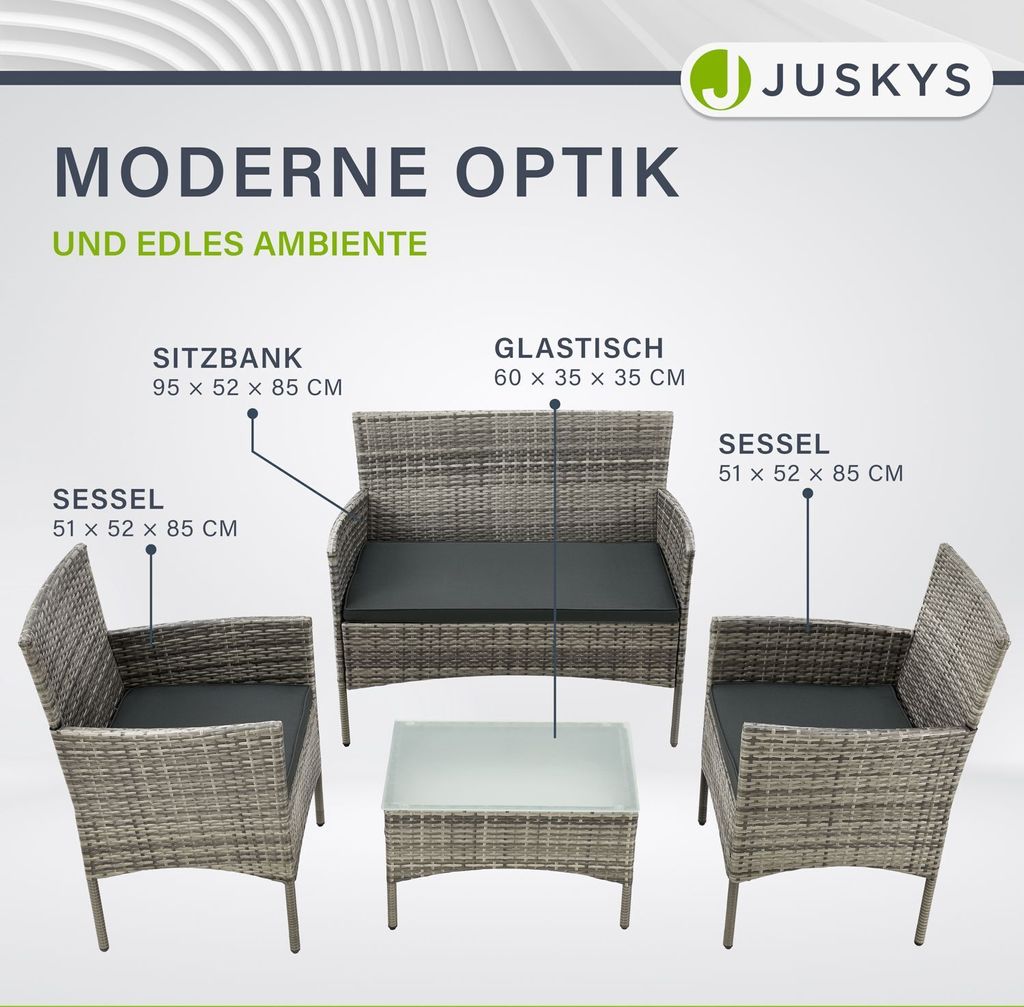 Juskys Polyrattan Gartenmöbel-Set Fort Myers - Tisch, Sofa Produktbild 7