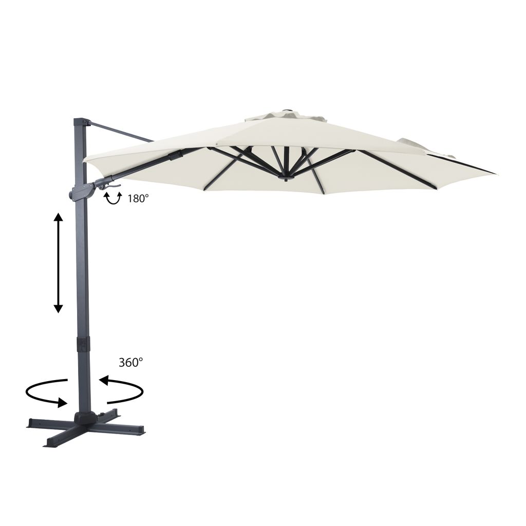 AXI Cyrus Premium Ampelschirm Rund Ø 300 cm in Anthrazit / Beige | Runder Sonnenschirm für Garten / Terrasse mit Aluminium Rahmen | Inkl. Kreuzfu...