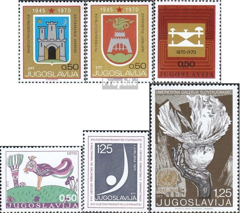 Briefmarken Jugoslawien 1970 Mi 1381-1382,1396,1397,1398, 1399 (kompl.Ausg.) postfrisch Befreiung von Zagreb und Ljubljana