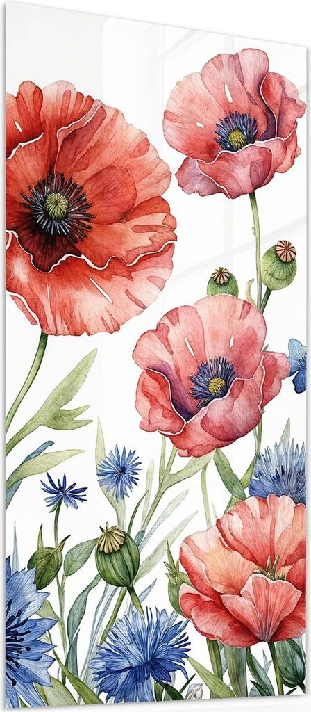 Glasbild 30x60cm in XXL für Wohnzimmer, Schlafzimmer Motiv Blumenwiese Kunstvoll
