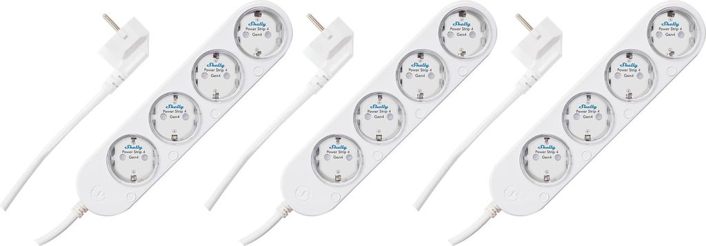 SHELLY Power Strip 4 Gen4, 4-fach Steckdosenleiste, weiß, WiFi, Bluetooth, Zigbee, Matter, Apple HomeKit, Alexa, 3 Stück