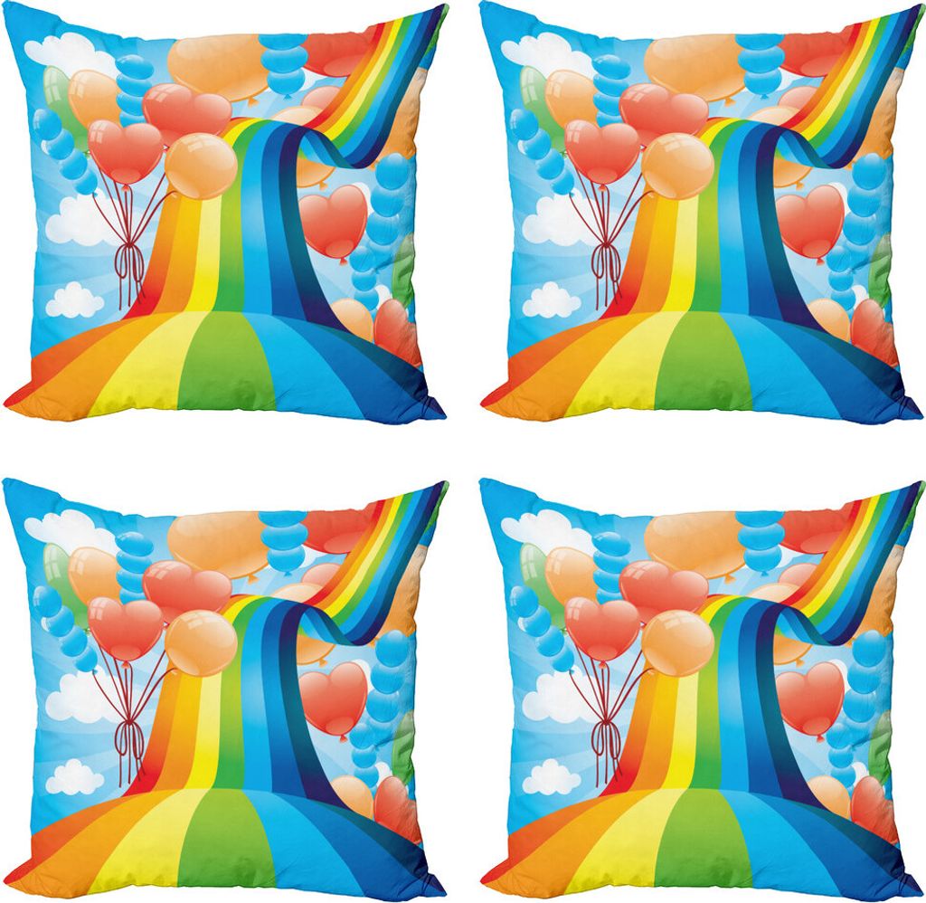 ABAKUHAUS Karikatur Kissenbezug Set (4 Stück), Regenbogen Romantische Herzen, Moderner Doppelseitiger Digitaldruck, 50 cm x 50 cm, Mehrfarbig