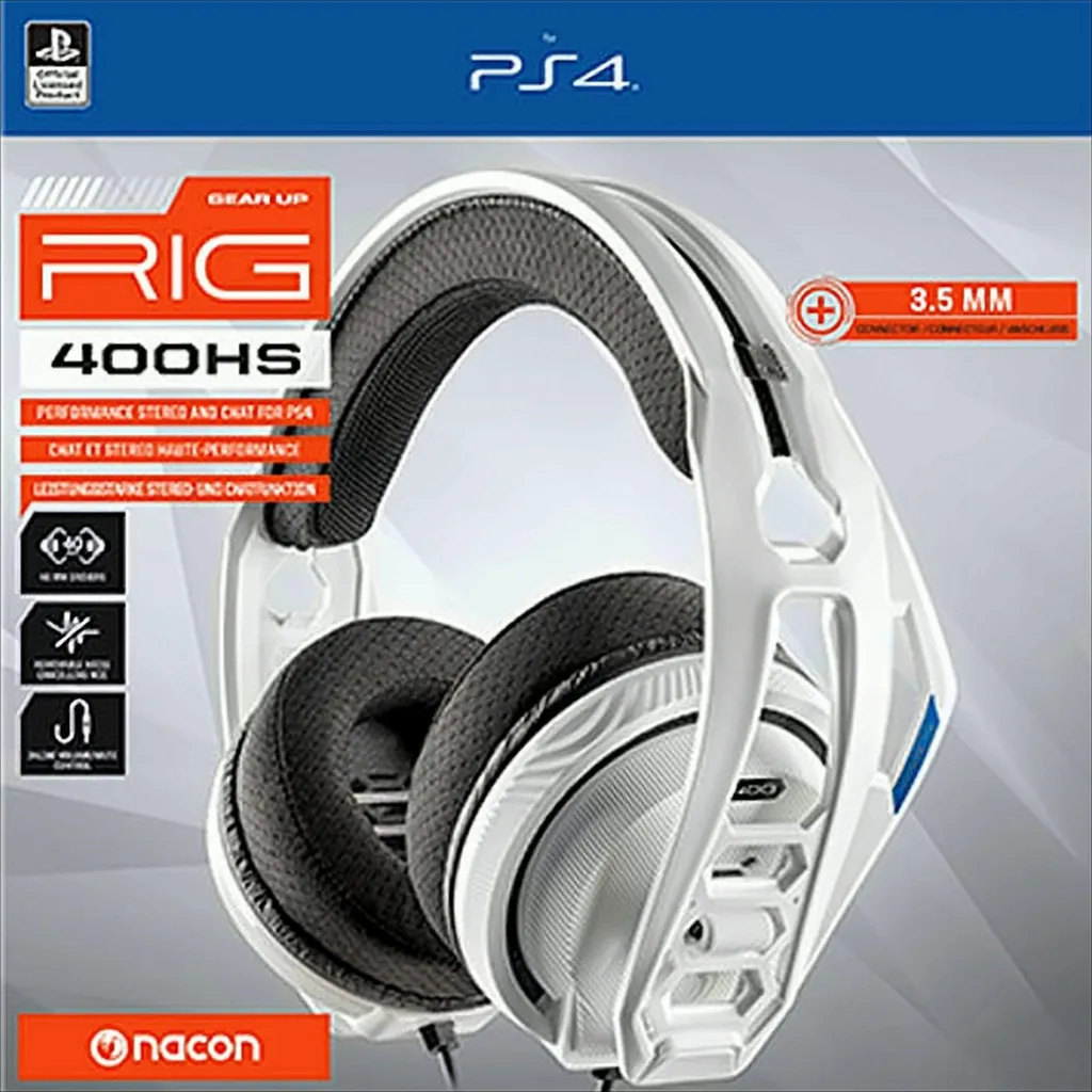 Cuffie da gioco NACON RIG 400HS bianche (PS4, con cavo, microfono a cancellazione di rumore)