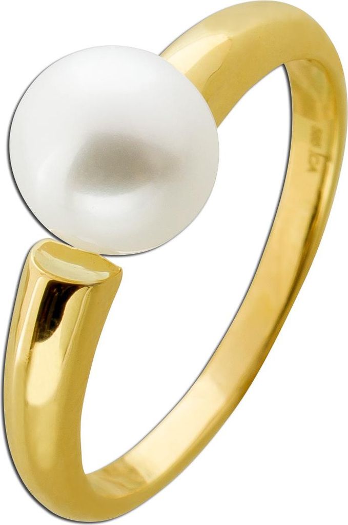 Perlenring Spannring Gold 585 14K Weisse Perle 9mm 19