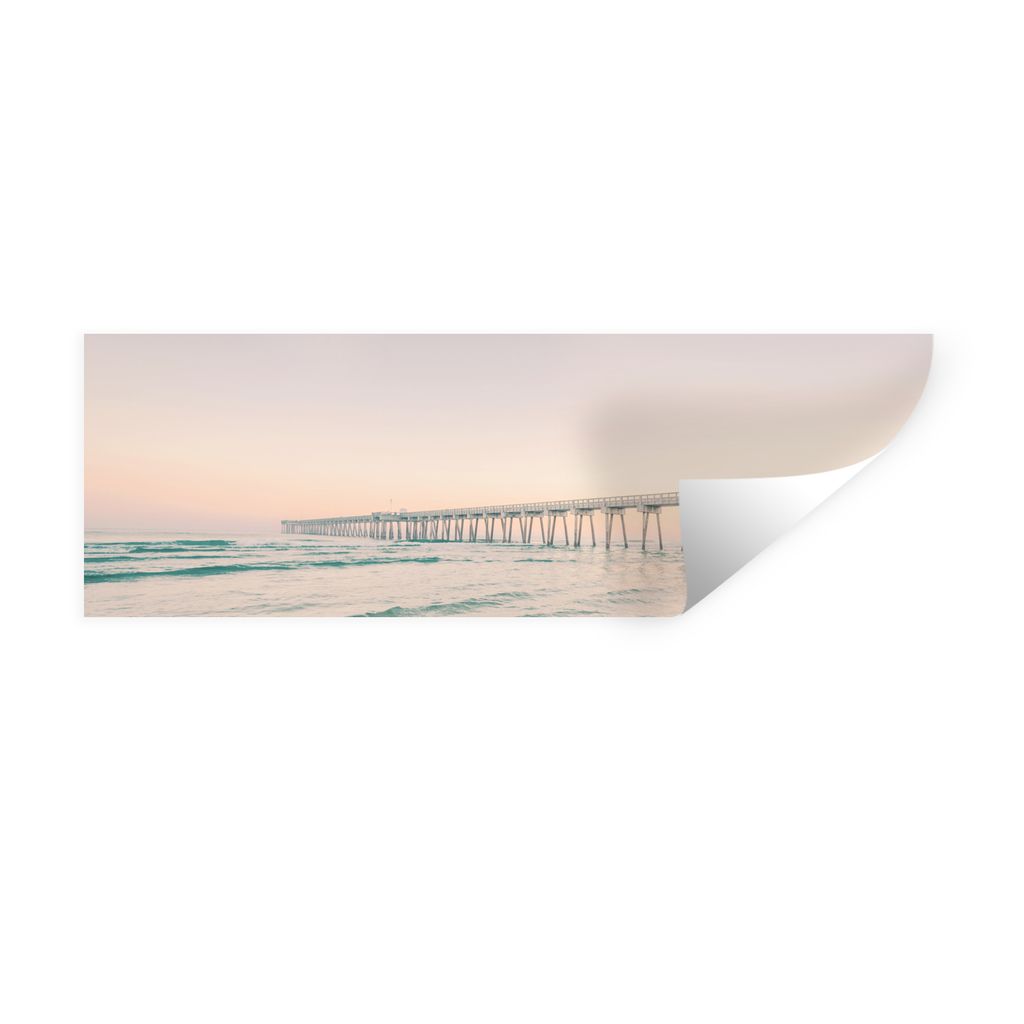 MuchoWow Wandtattoo Wandsticker Wandaufkleber Meer - Strand - Brücke - Natur - Sonnenuntergang 60x20 cm Selbstklebend und Repositionierbar - Fal...