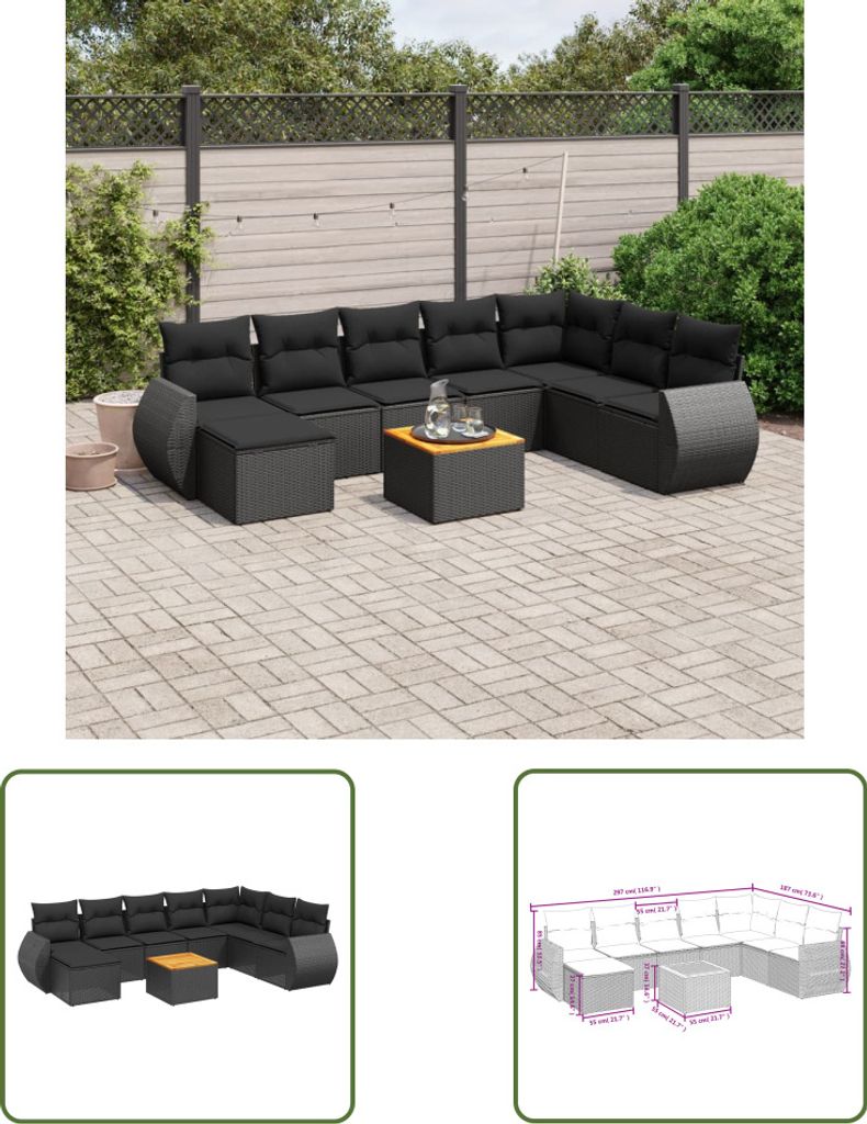 The Living Store 9-tlg. Garten-Sofagarnitur mit Kissen Produktbild 