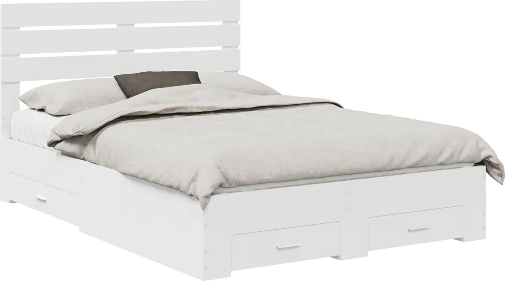 Cadre de lit 140x190 cm blanc stable et silencieux avec tête de lit bois