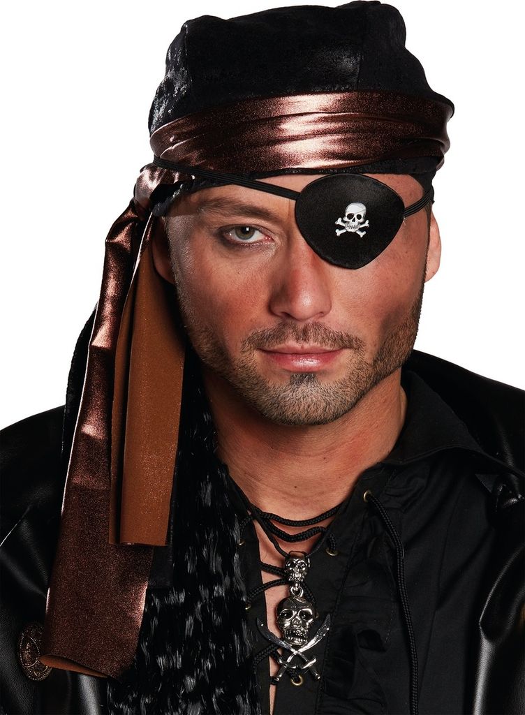 Piraten Augenklappe mit Totenkopf schwarz Karneval Kostüm Produktbild 