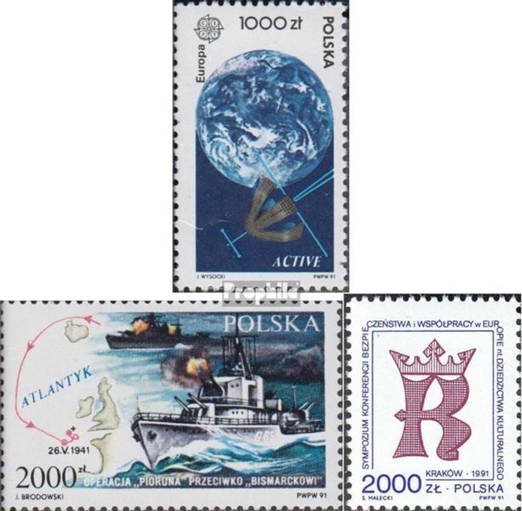Briefmarken Polen 1991 Mi 3331,3332,3333 (kompl.Ausg.) gestempelt Europäische Weltraumfahrt
