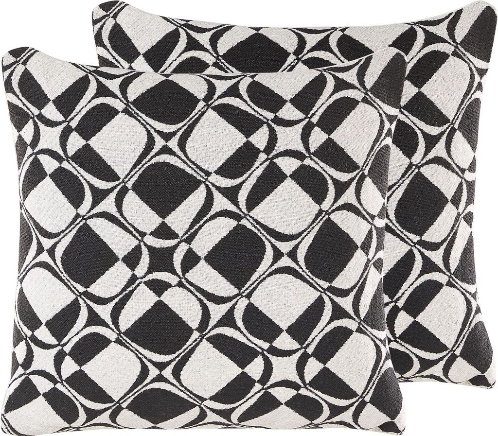 BELIANI Dekokissen 2er Set Schwarz / Weiß Baumwolle mit Polyester-Füllung 45x45 cm geometrisches Muster Accessories Wohn- u. Schlafzimmer