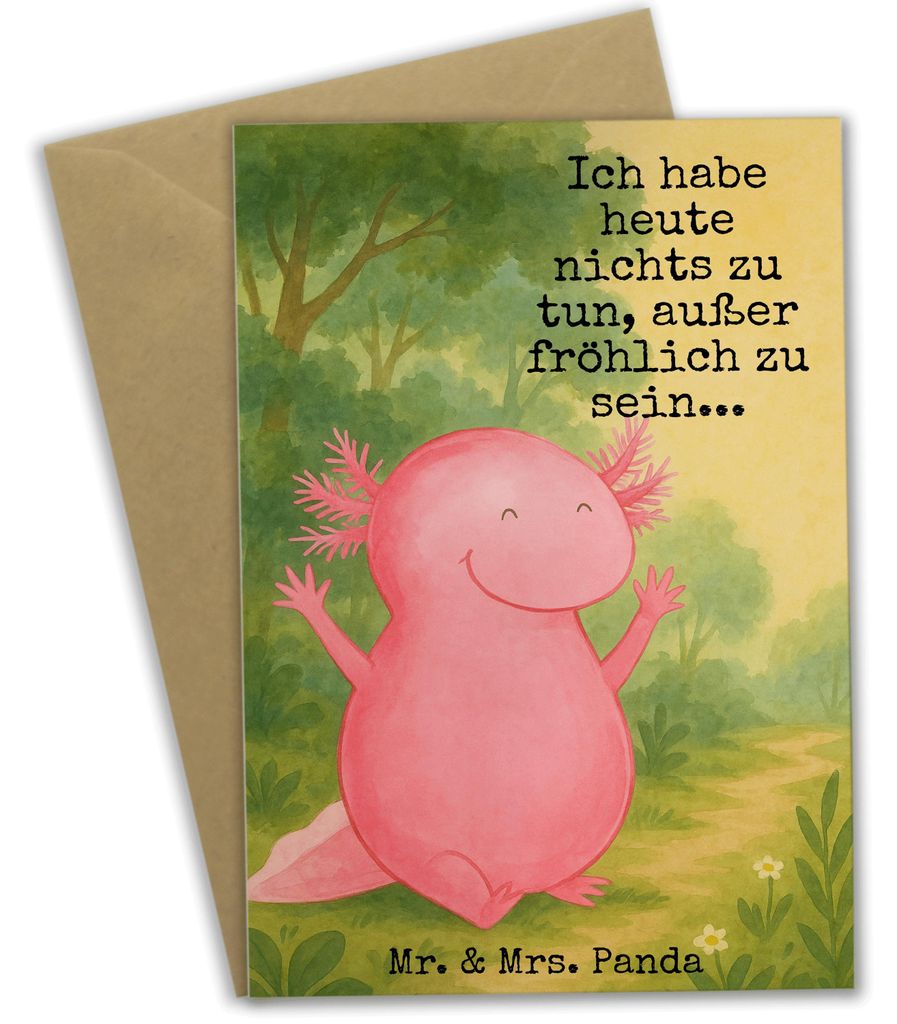 Mr. & Mrs. Panda Glückwunschkarte Axolotl Hurra Design - Weiß - Geschenk, Grußkarten, einladungskarten, Zufriedenheit, weihnachtskarten, Lurch, ...