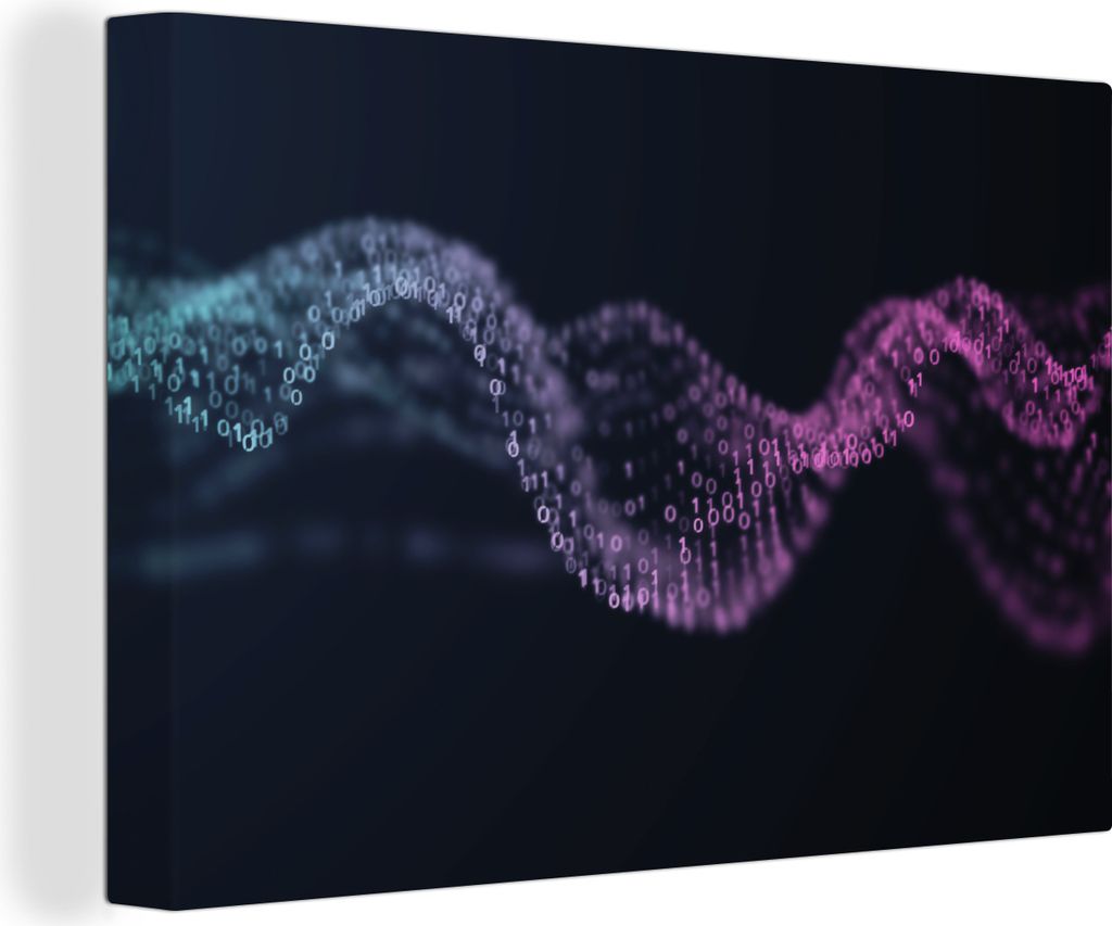 OneMillionCanvasses - Leinwandbilder - 140x90 cm, Wellen mit Binärcode, Wandbilder Kunstdruck Wanddekoration