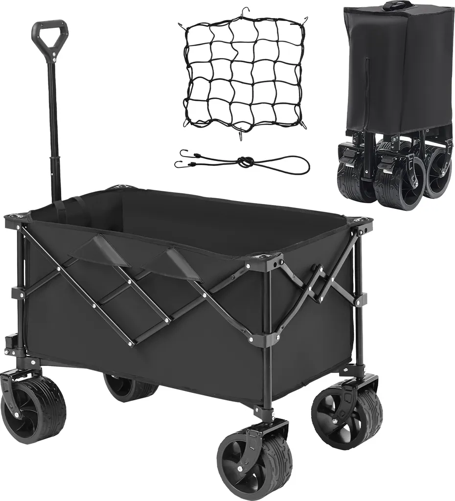 SucceBuy Chariot Pliant Tout Terrain 220L - Charge 150kg Noir Robuste