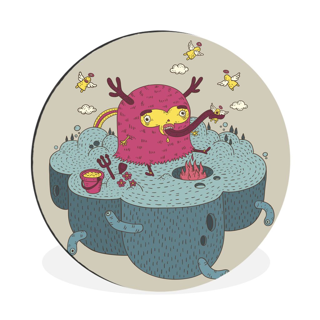 MuchoWow Aluminium Wandkreis Illustration eines Monsters und eines Engels Ø 30 cm Wanddeko Modern Wohnzimmer - Wand Bild - Wohnzimmer - Runde Bi...