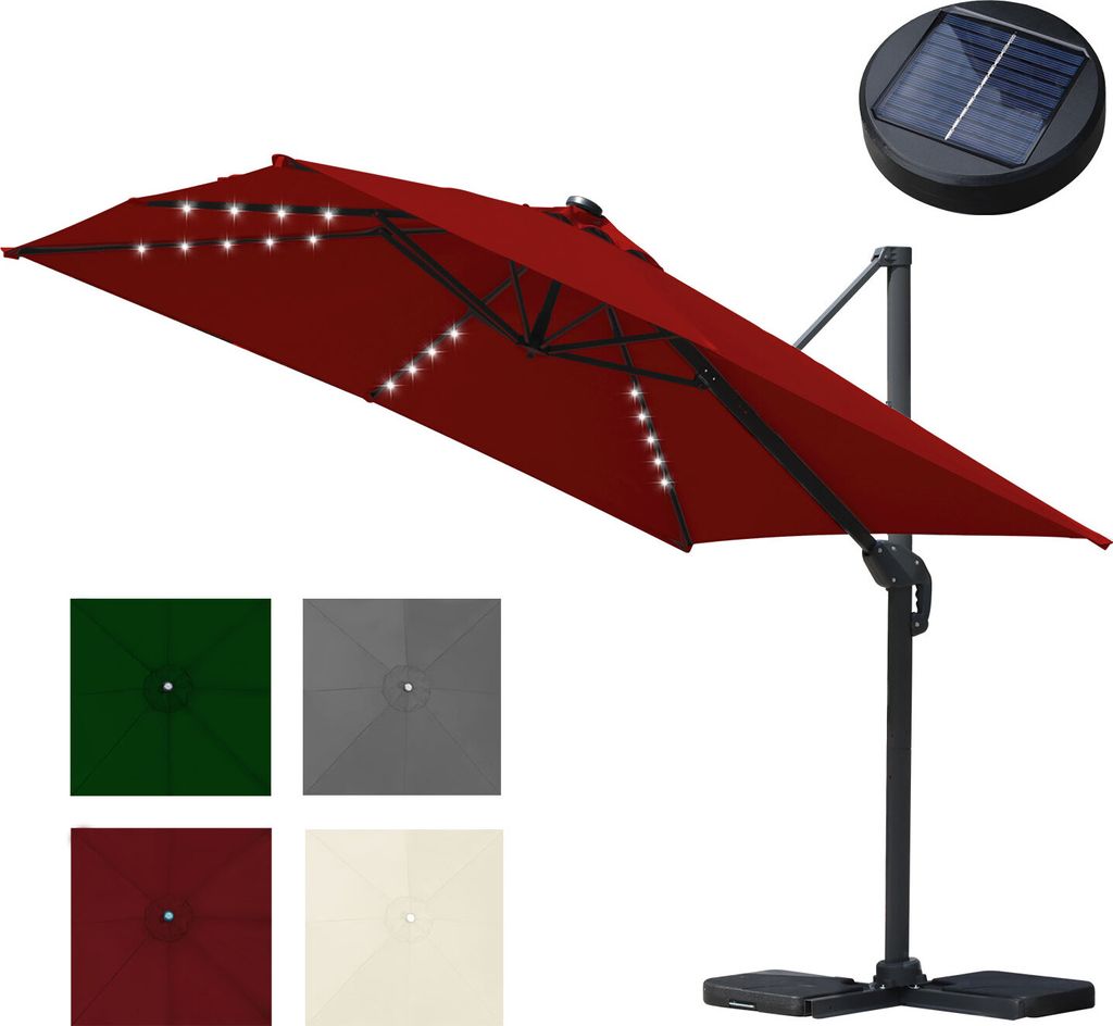 Hengda Sonnenschirm Ampelschirm Ø3m drehbar,neigbar,360° Rotation,Marktschirm,LED,Rot