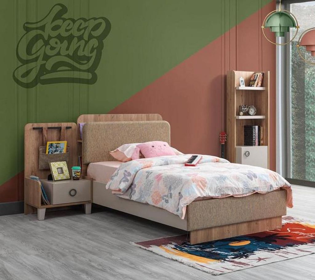 Braun Kinderzimmer Set Kinderbett Nachttisch stilvolle Möbel Modern