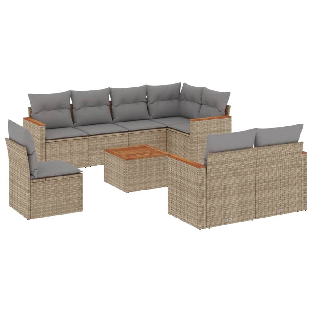 "SALE 2026" 9-tlg. Garten-Lounge-Set - elegantes Design - Sitzgruppe/Gartengarnitur - mit Kissen Beige Poly Rattan - Terassenmöbel DEMöbel116304