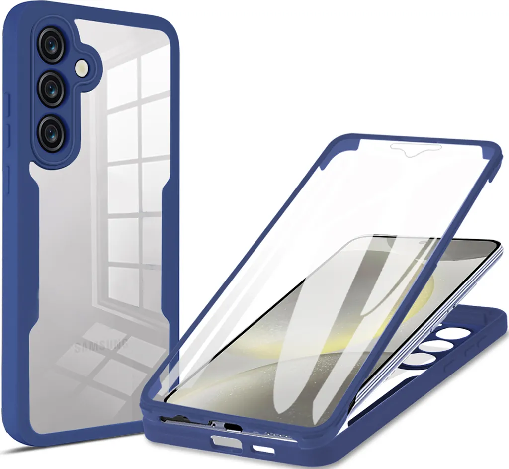 Custodia per Samsung Galaxy S24, protezione completa a 360° con protezione del display incorporata Blu