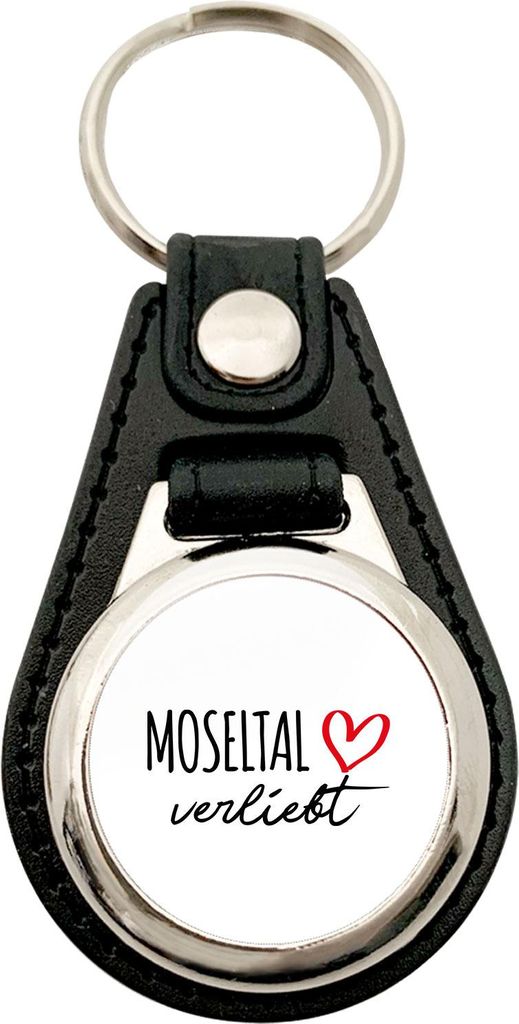 Huuraa Schlüsselanhänger Moseltal verliebt Metall mit Kunstleder Schlüsselring Einkaufswagenchip Geschenkidee