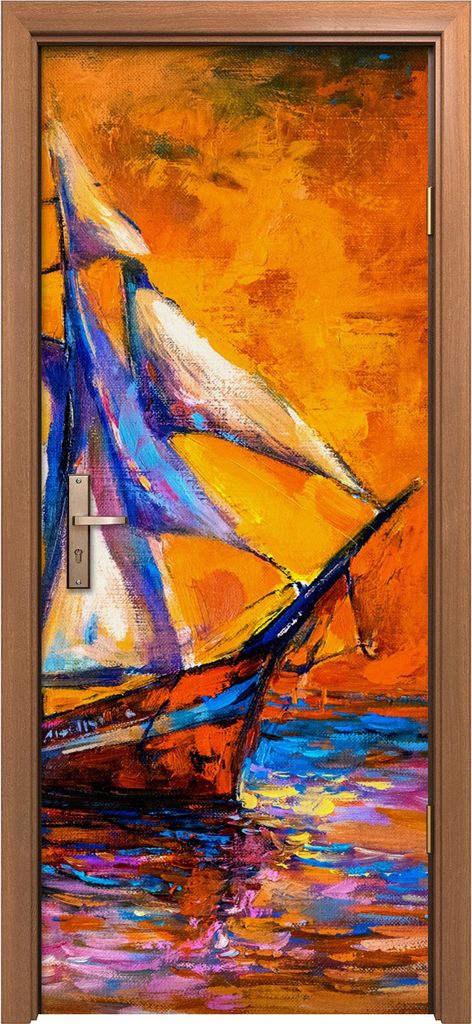Türposter 80x200 cm Türaufkleber Türtapete Türfolie Klebefolie Wasser Schiff Sonne segel farbenfroh