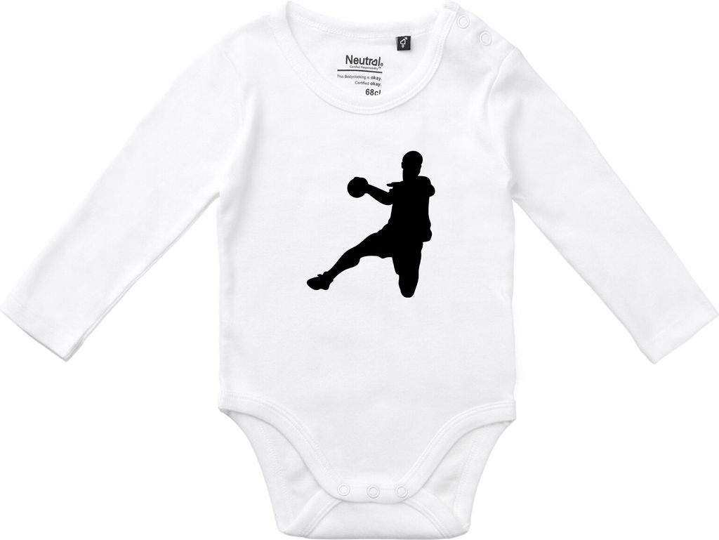 Huuraa Baby Body Handball Silhouette 74 White Baumwolle Fairtrade Langarmbody Geschenkidee