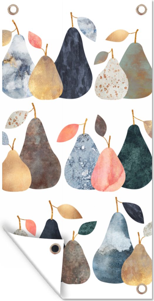 MuchoWow 40x80 cm Outdoor-Poster Gartendeko Sichtschutz Garten Poster für den Garten Birne - Pastell - Obst - Design