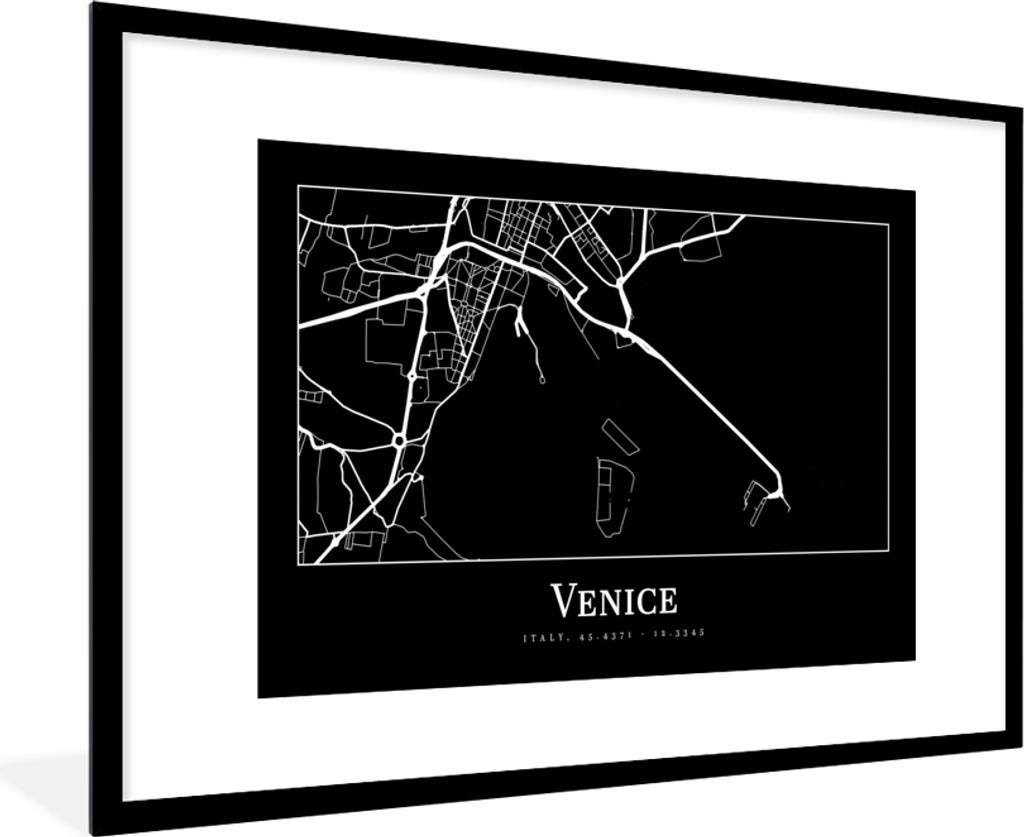 MuchoWow Gerahmtes Poster Stadtplan - Venedig - Karte - Venedig 90x60 cm - Poster mit Schwarzem Bilderrahmen Wandposter Rahmen Foto Bilder - Wand...