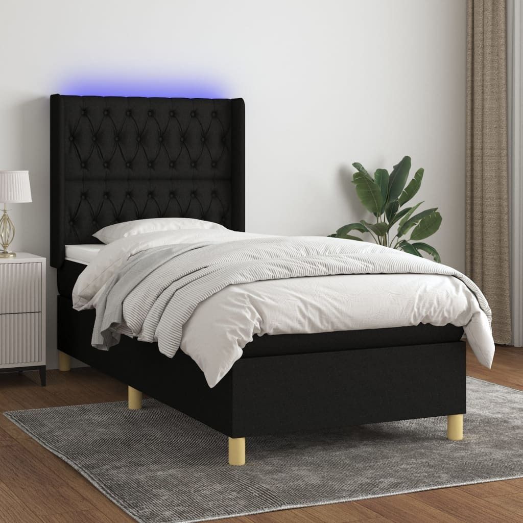 The Living Store Boxspringbett mit Matratze & LED Schwarz 90x200 cm Stoff