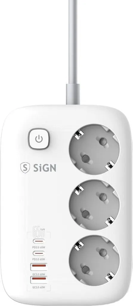 Station de Charge Bureau 65W GaN Multiprise 3 Prises et 4 USB SiGN 2m