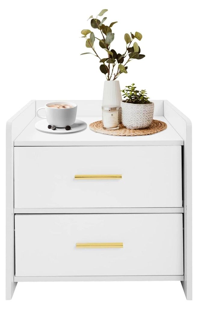 Nachttisch mit 2 Schubladen aus Holz, minimalistischer Stil, L 40 x B 40 x H 42 cm, für Schlafzimmer, Wohnzimmer, Büro (Warmweiß)
