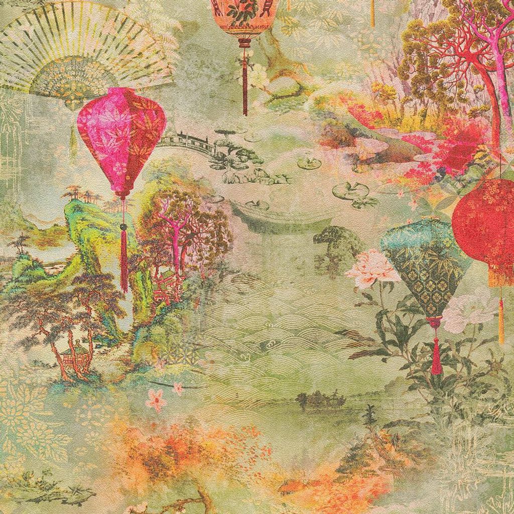 AS Creation - Tapete "Asian Fusion", Laterne AG1166 (978,41 cm x 53,34 cm) (Grün/Rot/Gelb)
