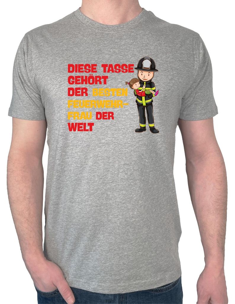 Huuraa Herren T-Shirt Tasse gehört der besten Feuerwehrfrau der Welt XXL Sport Grey Bio Baumwolle Fairtrade Herrenshirt Geschenkidee