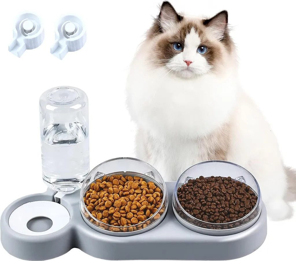 Station de repas pour chat et chien avec écuelle à boire et tapis de sol