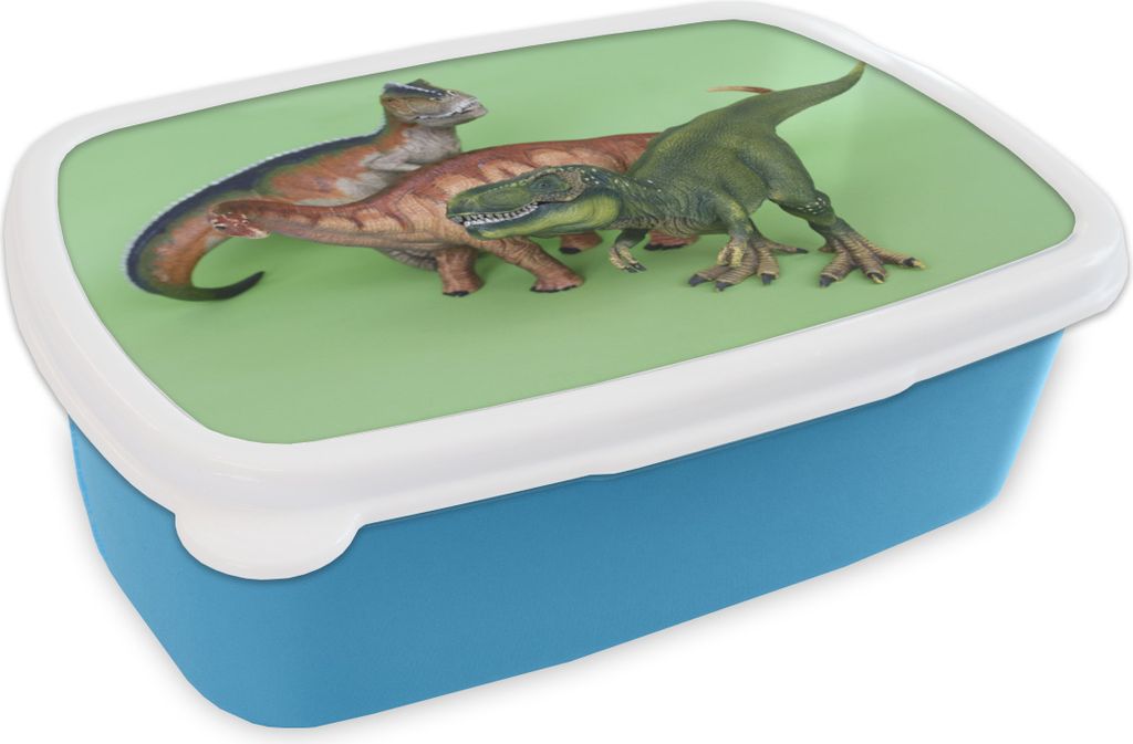 KitchenYeah Lunchbox Brotzeit Brotdose 17x11 cm Dinosaurier Spielzeug - Dino - Grün Kinder Brotzeitdose - Lunch - Kunststoff - Brotbüchse - Sa...