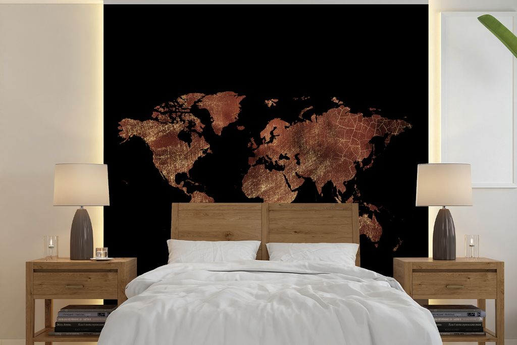 MuchoWow Fototapete für Wohnzimmer oder Schlafzimmer Wandtapete Vinyl Motivtapete Weltkarte - Vintage - Braun - 240x240 cm - Schlafzimmer-Tapete