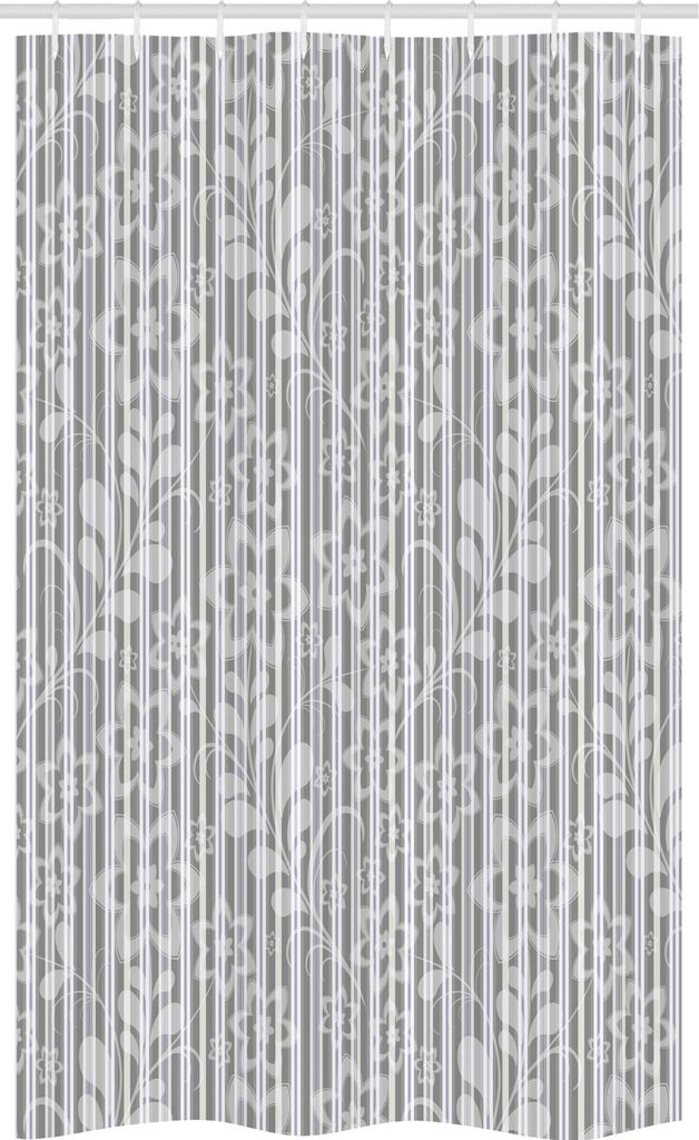 ABAKUHAUS Grau und Weiß Schmaler Duschvorhang, floral Inspired, Badezimmer Deko Set aus Stoff mit Haken, 120 x 180 cm, Grau