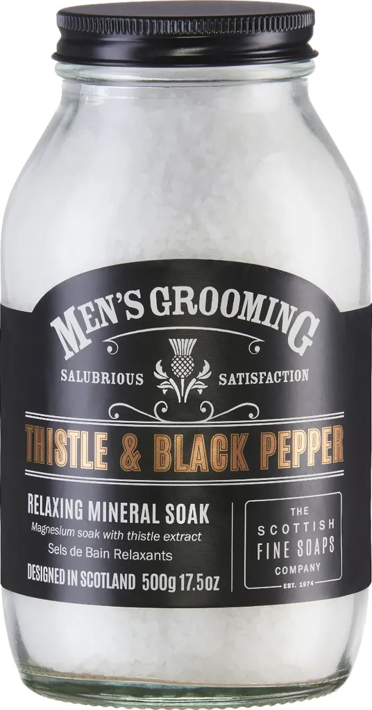 Sel de bain relaxant aux minéraux naturels et poivre noir pour homme 600g