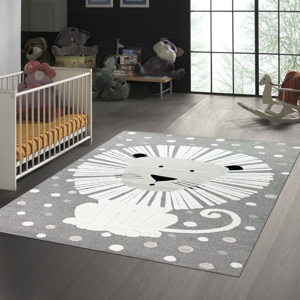 Teppich Kinderzimmer Spielezimmer Löwenmuster 3d-Effekt Grau Größe - 240 x 340 cm