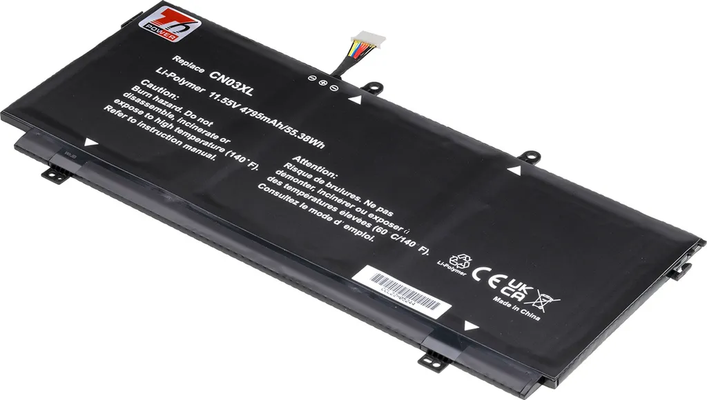Batteria T6 Power per Hewlett Packard Envy 13-ab030 serie, Li-Poly, 11,55 V, 4795 mAh (55 Wh), nero